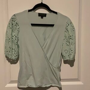 Laundry By Shelli Segal Green Puff Sleeve Wrap Blouse
